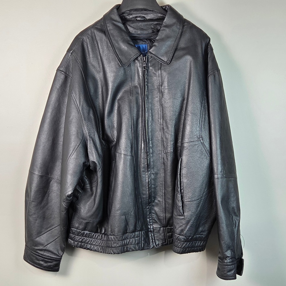 Leather Jacket Mens 2XL Black Excellent Nappa Bomber Quilted Lined